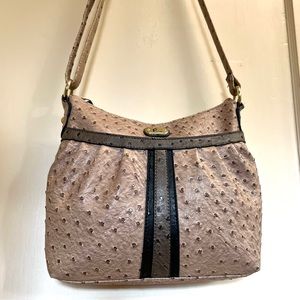 Plum Faux Ostrich Leather Crossbody Shoulder Bag Purse Taupe